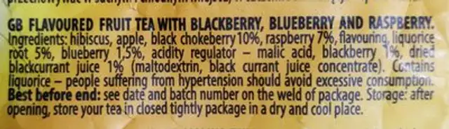 Minutka owocowa ingredients label