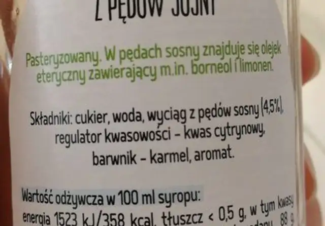 Pedy sosny ingredients label
