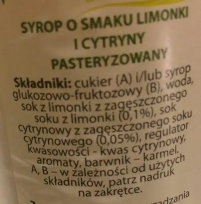 Limonka Cytryna ingredients label