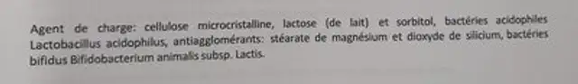 Minivat Probiotic ingredients label