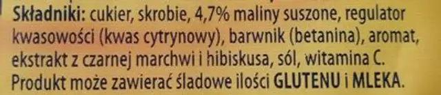 Słodka chwila - kisiel malinowy ingredients label