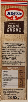 Kakao ciemne nutrition facts table