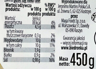 Surówka z białej kapusty nutrition facts table
