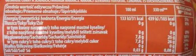 Mirinda Orange nutrition facts table