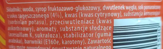 Mirinda ingredients label
