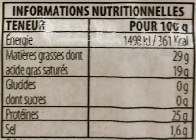 Gouda aux herbes en tranches nutrition facts table