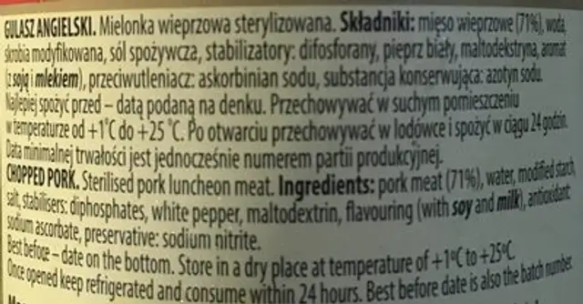 Gulasz Angielski Sokołów ingredients label