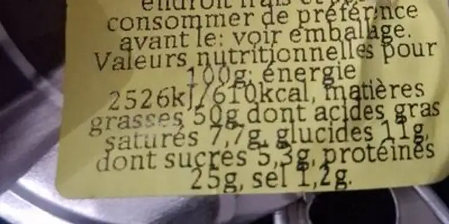 Nuss Abo nutrition facts table