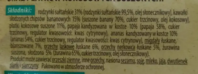 Mieszanka egzotyczna ingredients label