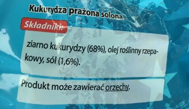 PopCorn salé ingredients label