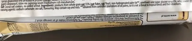 Oat Cookies cocoa ingredients label