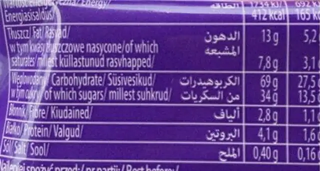 Crunchy Plum nutrition facts table