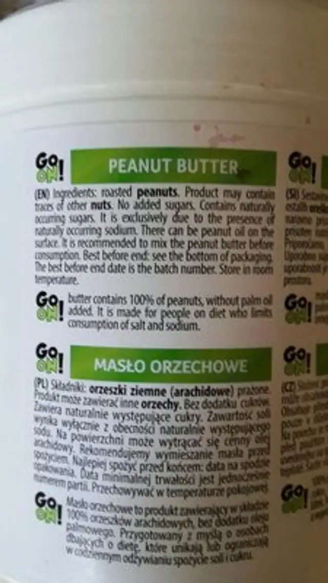 Peanut Butter ingredients label