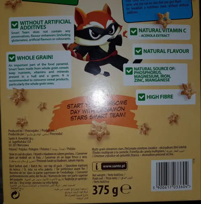 Smart team cinnamon stars nutrition facts table