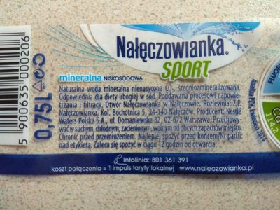 NAł woda mineralna Nałęczowianka ingredients label