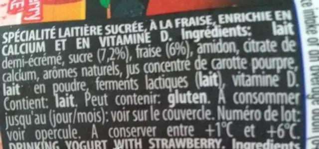Star Wars Fraise Strawberry Shake ingredients label