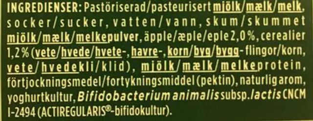 Activia Yoghurt ingredients label