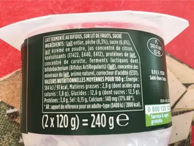 Activia Lait fermenté nature sur lit de pêche nutrition facts table