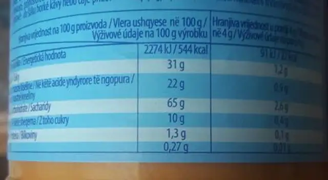 Mokate coffee creamer Carmen nutrition facts table