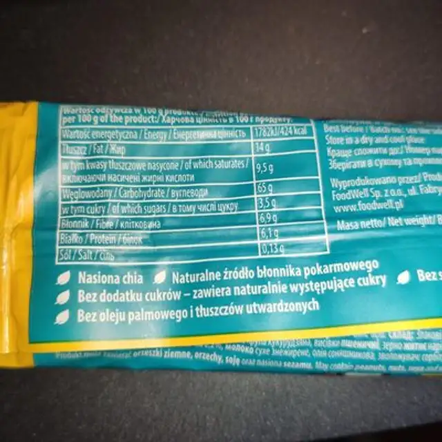 Bakalland Ba! 5 Cereal & Coconut With Chia Bar 30 G ingredients label