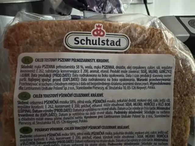 Chleb tostowy pszenny pełnoziarnisty ingredients label
