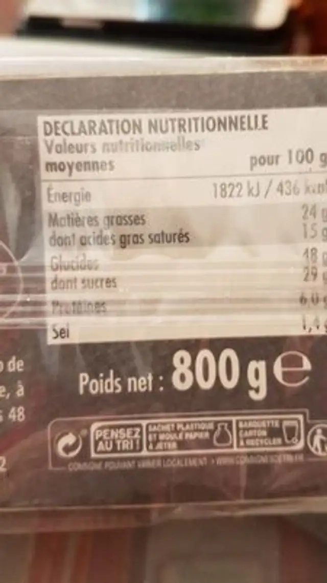 Quatre quart pur beurre nutrition facts table