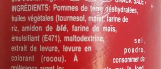 Pringles original ingredients label