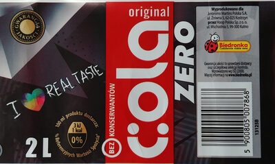 Napój gazowany typu cola o zmniejszonej wartości energetycznej front packaging