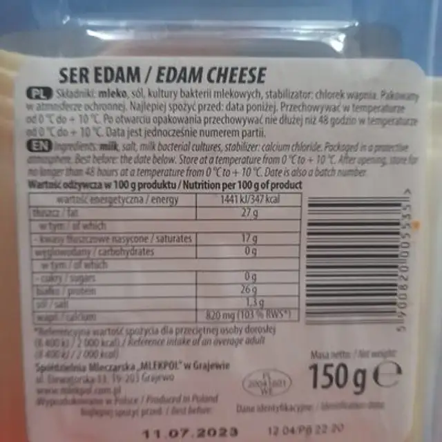 mlekpol ingredients label
