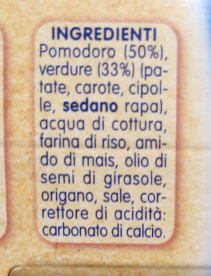 Primo pomodoro e verdure ingredients label