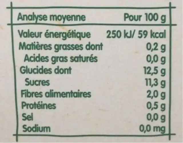 Compote pomme banane cassis myrtille nutrition facts table