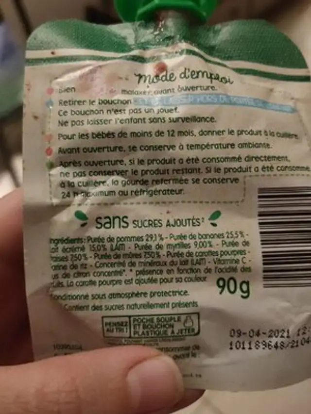 Compote pommes bananes fruit rouge rouge de lait nutrition facts table