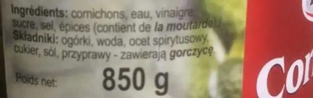 Rolnik Agurk Dill 900ml ingredients label