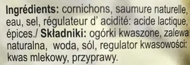 Rolnik Sure Agurker 900ml ingredients label