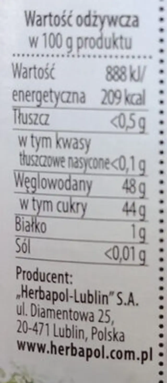 Powidła wegierkowe nutrition facts table