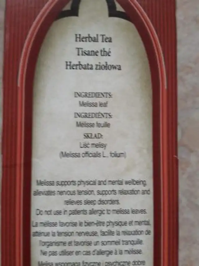 Herbal tea bags ingredients label