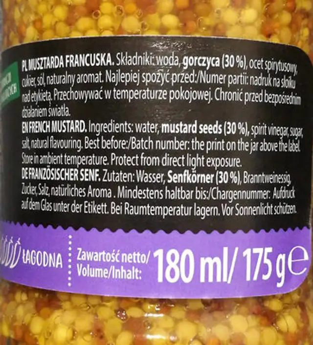 Musztarda francuska ingredients label