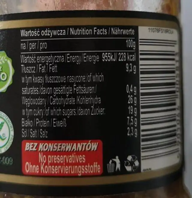 Musztarda francuska nutrition facts table