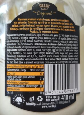 Mayonesa ingredients label