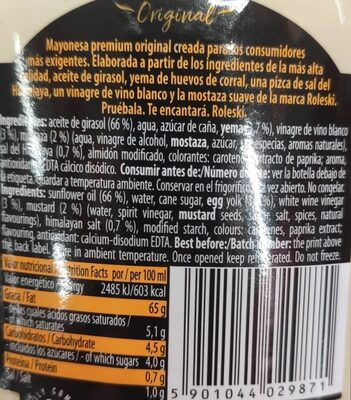 Mayonesa nutrition facts table