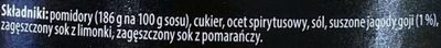 Sos pomidor + jagody goji ingredients label