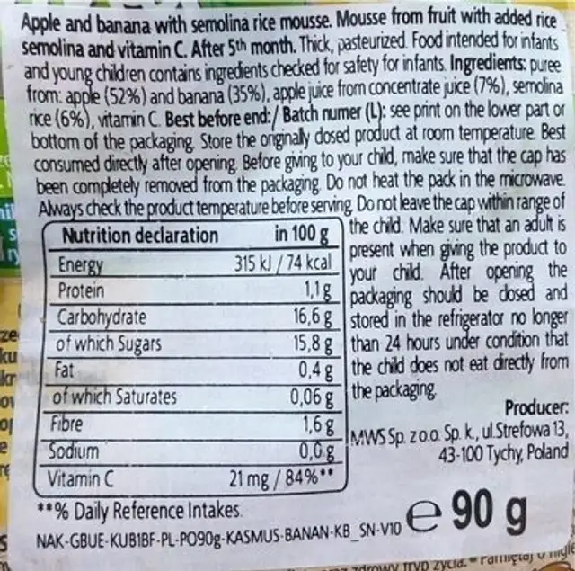 Kubuś baby nutrition facts table