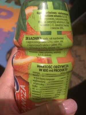 Sok Kubuś marchew jabłko pomarańcza limetka ingredients label