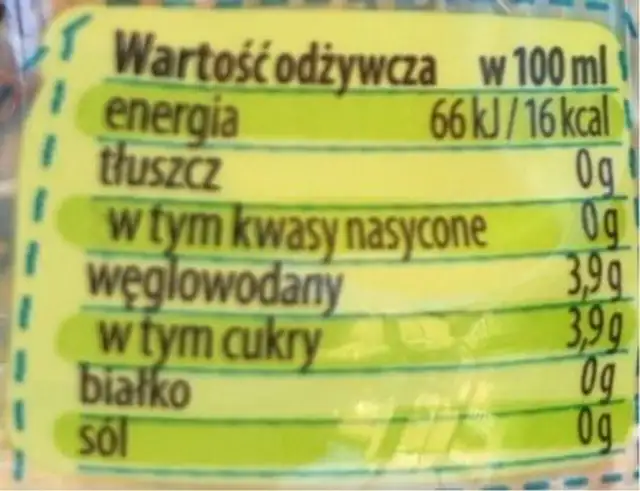 Waterrr nutrition facts table