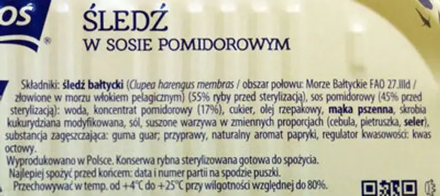 Śledź w sosie pomidorowym ingredients label