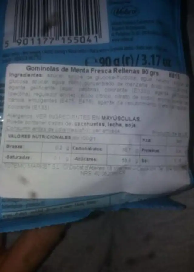 Gominolas rellenas de menta nutrition facts table