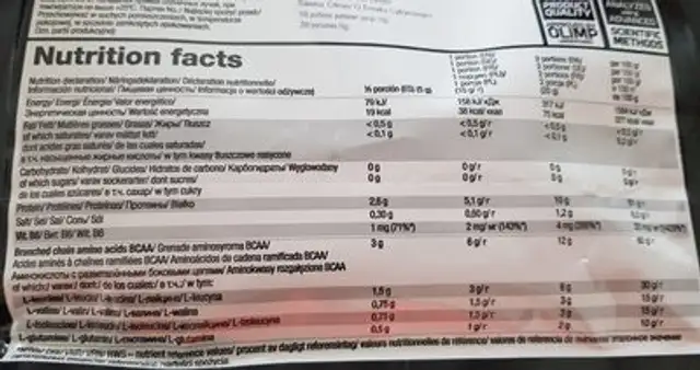 Olimp Sport Nutrition Bcaa Xplode Citron 1 KG ingredients label