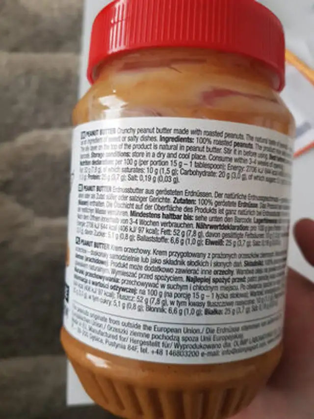 Peanut Butter ingredients label