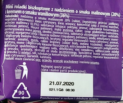 Bonitki Mini Roladki Malina ingredients label