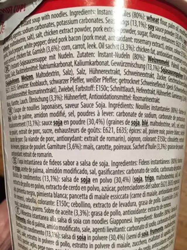 Oyakata Noodles ingredients label